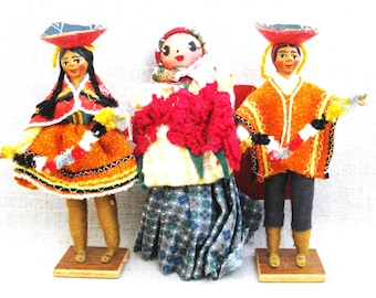 Vintage Latin American Doll Collection of Peruvian Souvenir Cloth Figural Toys