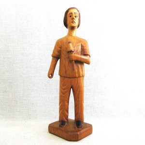 Folk Art Male Figure Wood Sculpture, Vintage Portrait Carving, Rustic Cabin Home Décor