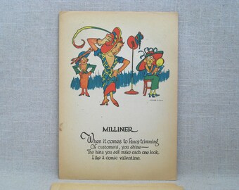 Antique Humorous Vinegar Valentines Day Card 1930s Milliner, Mean Holiday Greeting Penny Dreadful