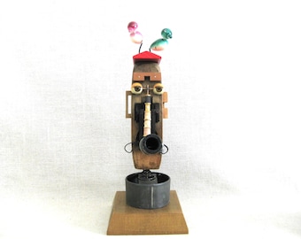 Folk Art Male Bust Assemblage Sculpture, Bird Watcher Ornithology