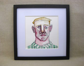 Male Portrait Watercolor Painting, Original Framed Contemporary Wall Art