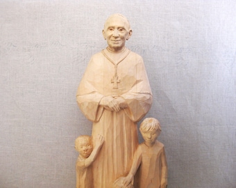 Religious Male Portrait Sculpture, Large Folk Art Carving, Cardinal Bernadine of Chicago, Figure Statue