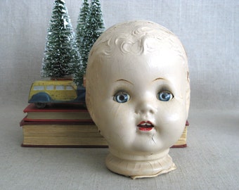 Large Vintage Composite Doll Head, Female Doll Parts and Supplies