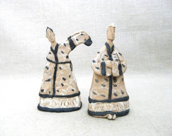 Vintage Studio Pottery Asian Figurines, Koguri Ceramic Male Figure Sculpture