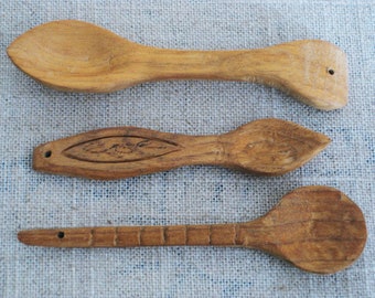 Vintage Miniature Loving Spoon Wooden Folk Art Hand Carved Collection Wedding and Housewarmng