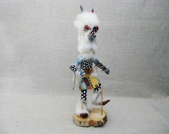 Hopi Kachina Doll, Carved Male Figure, Wooden Portrait Figure of Wolf, Signed Long