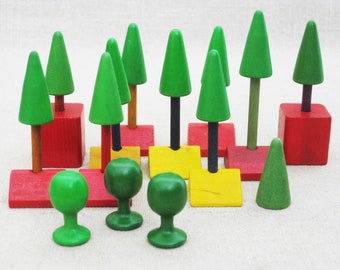 Vintage Miniature Wooden Trees, Christmas Village, German Playset Trees