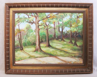 Framed Vintage Landscape Painting Original Fine Art Rustic Cabin and Cottage Decor