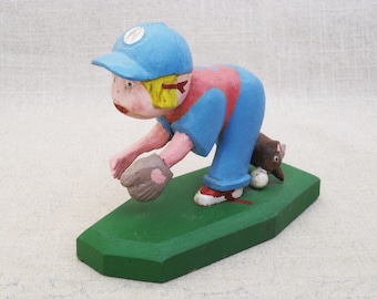 Modern Folk Art Female Figure Portrait Sculpture, Vintage Sports Theme Dogs and Puppies by Bill Jarvis