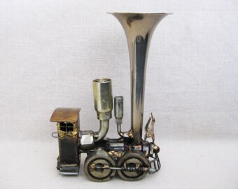 Metal Steampunk Locomotive Train Sculpture by Sculptor Sonny Dalton Vintage Man Cave Gifts for Him