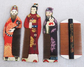 Vintage Wooden Hair Comb Figural Female Portrait Asian Style Grooming