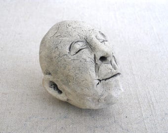 Male Head Figure Rattle Sculpture, Vintage Studio Ceramic, Greensboro North Carolina Pottery