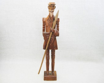 Folk Art Don Quixote Male Figure Sculpture, Vintage European Portrait Carving