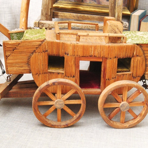 Vintage Stagecoach, Folk Art Match Stick, Tramp Art, Transportation, Western, Rustic shops Cabin Decor