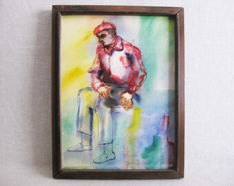 Vintage Male Portrait Watercolor Painting