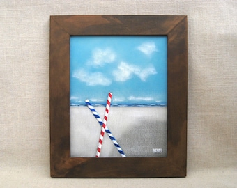 Tropical Beach Landscape Painting, Framed Original Wall Art, Coastal Home Décor