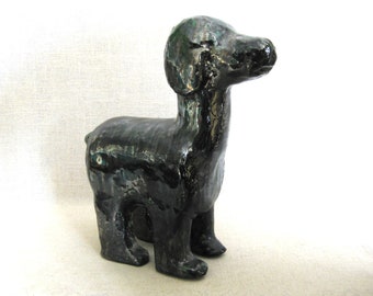 Contemporary Dog Sculpture, Studio Pottery Hand Formed Glazed Vintage Animal Lover Housewarming Gift