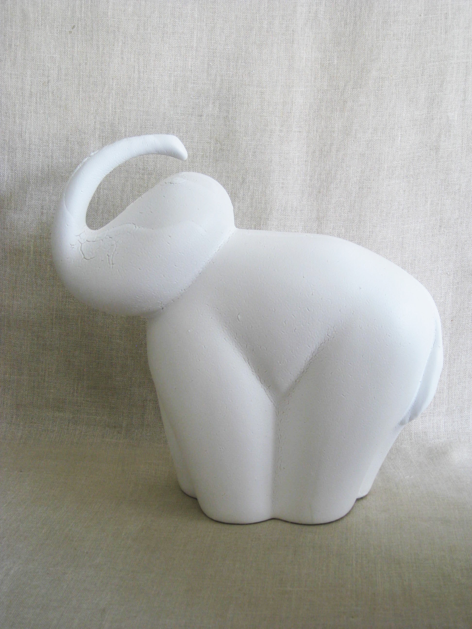 Vintage Ceramic White Elephant Figure, Sculpture, Mid-Century Modern