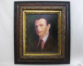Antique Male Portrait Oil Painting, Framed Original Wall Art, Ornate Victorian Frame Masculine