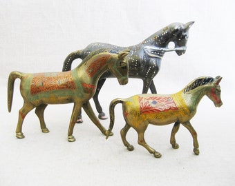 Vintage Metal Horse Statue, Hand Painted, Equestrian Decor