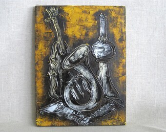 Musical Instrument Oil Painting, Original Unframed Wall Art Abstract Modern Décor