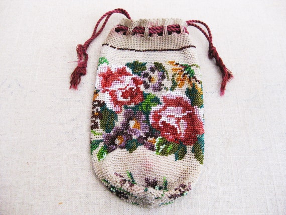 Vintage Beaded Bag/Purse, Floral, Silk
