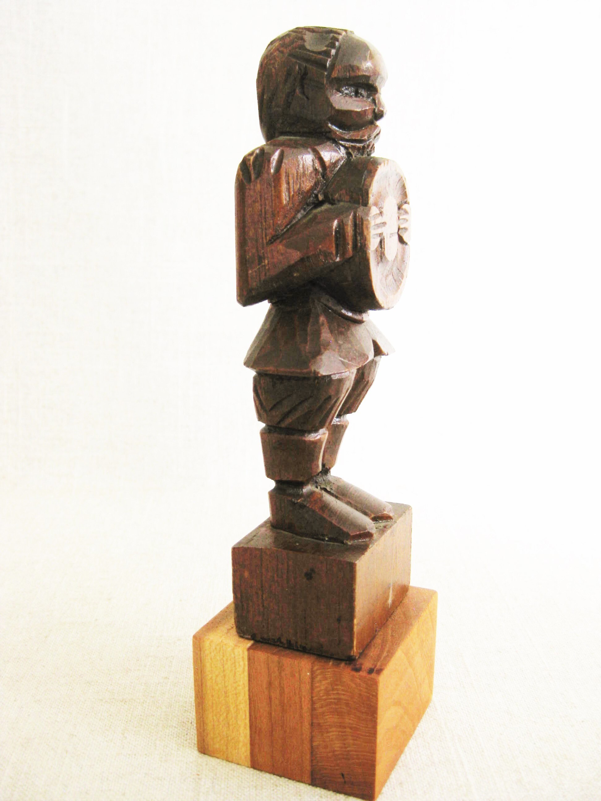 Folk Art Vintage Male Portrait Sculpture Wood Carving Small Male Statue