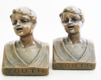 Vintage Bookends Female Bust of Youth by Weidlich Brothers Library Décor