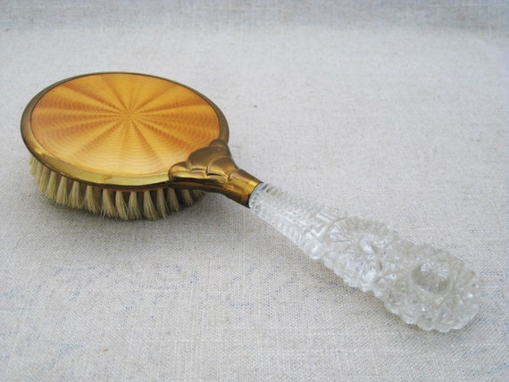 Vintage Hair Brush With Antique Glass Handle Vanity and Boudoir Décor 