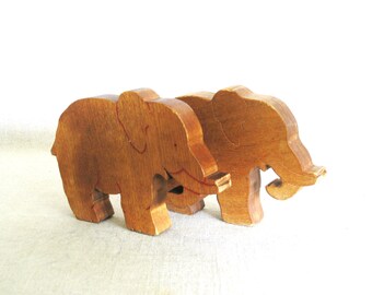 Vintage Elephant Toys, Wooden Block Animals, Folk Art Figures, Nursery and Kids Room Home Décor