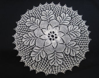 Large Vintage Doily, 17 Inch Knitted Lace Cream Table Cloth, Antique Textiles, Flower Design