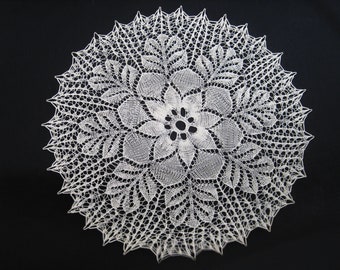 Vintage Large Doily, 17 Inch Knitted Lace Cream Table Cloth, Antique Textiles, Flower Design