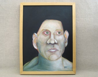 Surreal Male Portrait Painting Original Framed Wall Art Contemporary Masculine Home Décor Gift