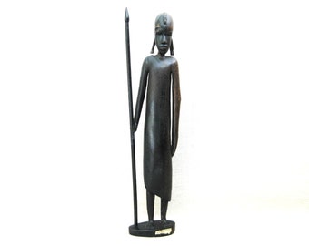 Tribal Female Figure Sculpture African Folk Art Carving Statue Rustic and International Home Décor