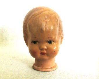 Vintage Doll Head, Hard Rubber Molded, Mid-Century Toys