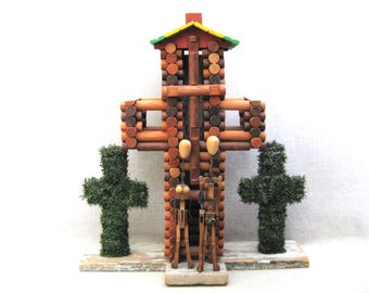 Religious Standing Cross Folk Art Sculpture, American Gothic, Found Objects Assemblage