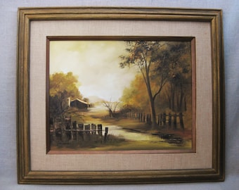 Moody Landscape Oil Painting, Framed Original Vintage Wall Art, Signed Nature Scene Rustic Cabin Décor
