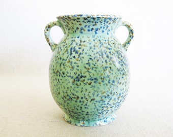 Vintage Ceramic Flower Vase, Mid-Century Pottery, Celadon Green, Made in Japan