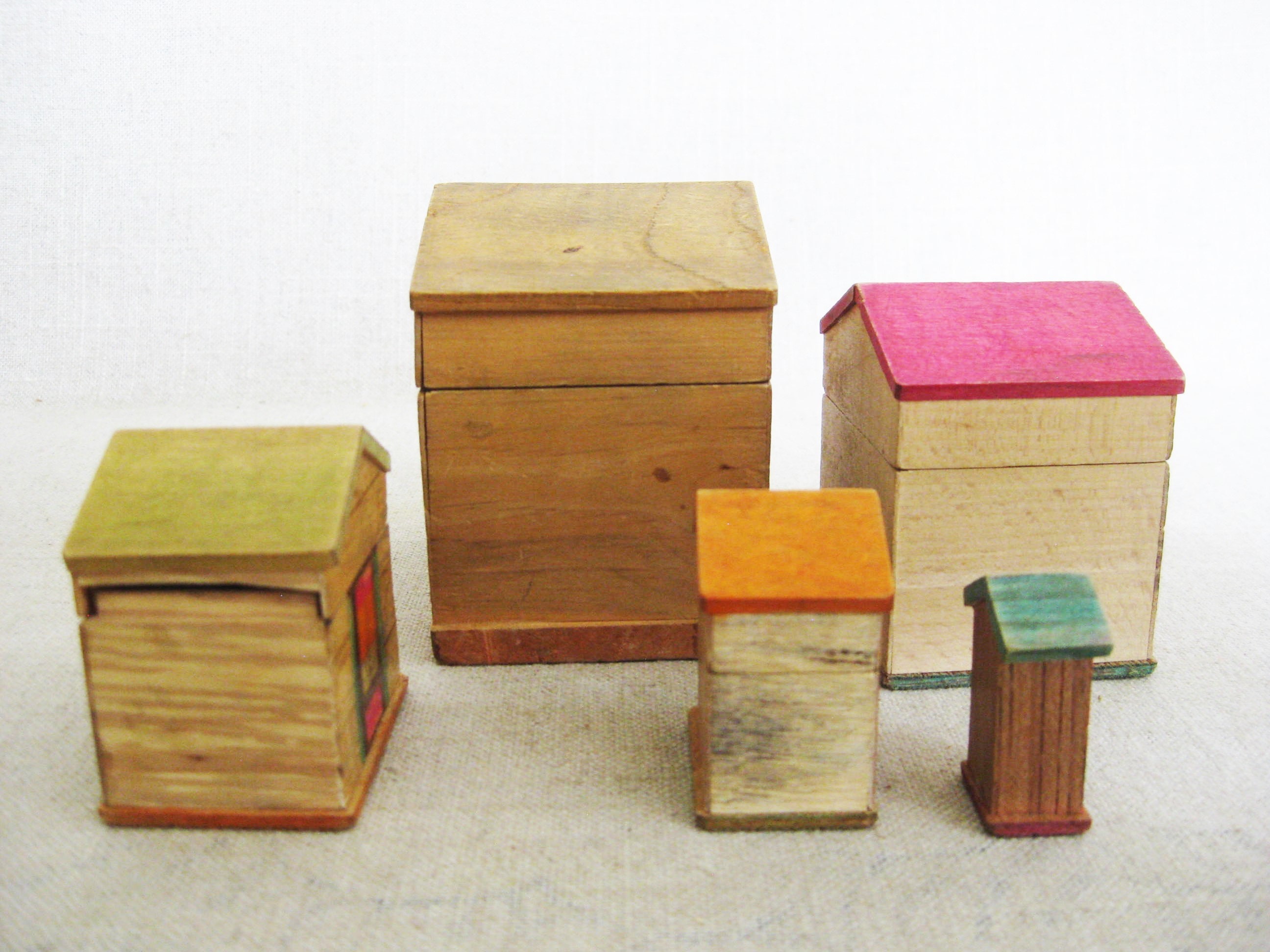 Vintage Nesting Boxes, Miniature Houses, Set, Small Storage