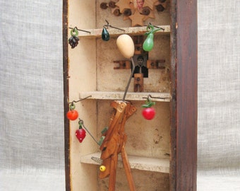 Folk Art Assemblage, Male Figure Sculpture, Found Object Art, Shadow Box Primitive Rustic Home Décor Gift