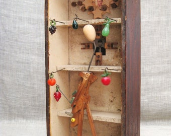 Folk Art Assemblage Male Portrait Sculpture Found Object Art Shadow Box Primitive, Rustic