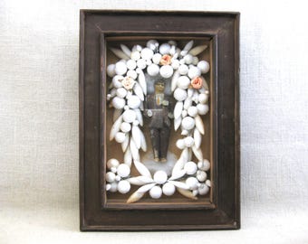 Folk Art Male Portrait Shadow Box Wall Sculpture Assemblage Original Wall Art Rustic Cabin Home Décor
