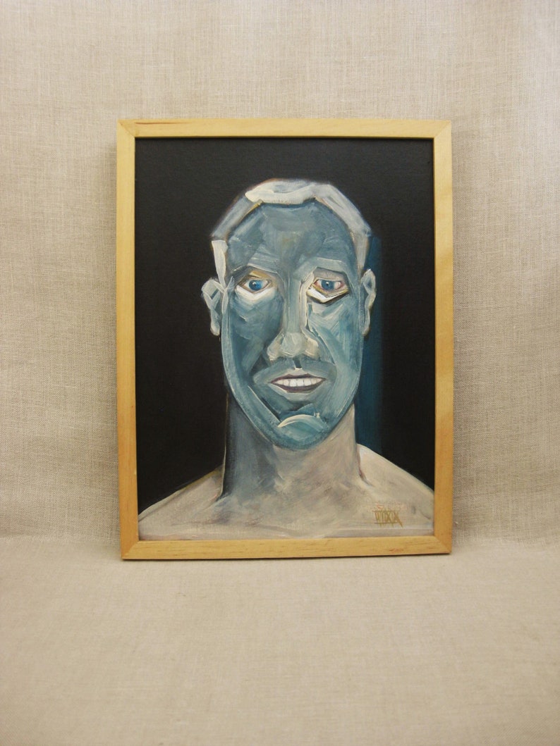 Framed Portraiture Picture of Men,Hand Painted,Canvas Original Fine Art Contemporary Surreal Male Portrait Painting