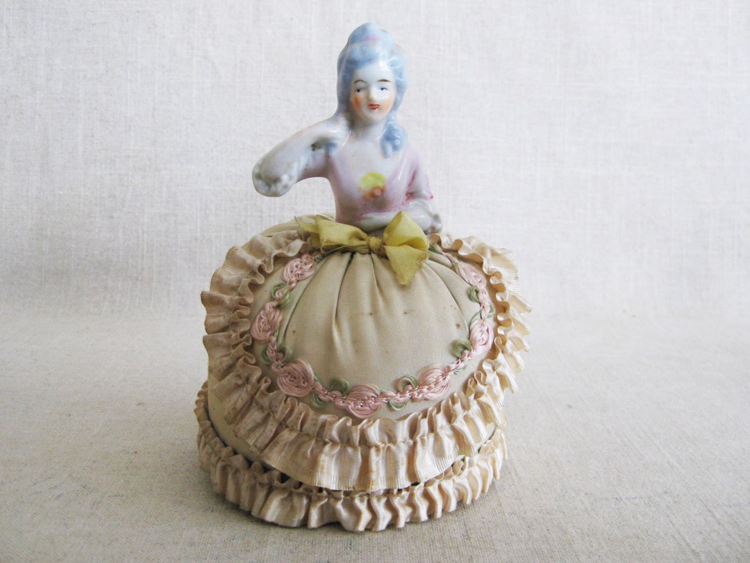 Vintage Pin Cushion Doll Ceramic Body Victorian Style Etsy
