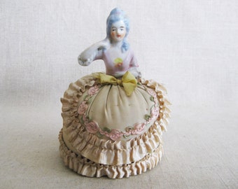 Vintage Pin Cushion Doll Victorian Style Ceramic Body Female Figure Sewing Room Décor