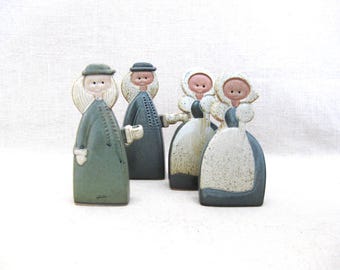 Danish Modern Vintage Ceramic Figurines, Mid-Century Male and Female Collection of 4 Rustic Cabin Home Décor