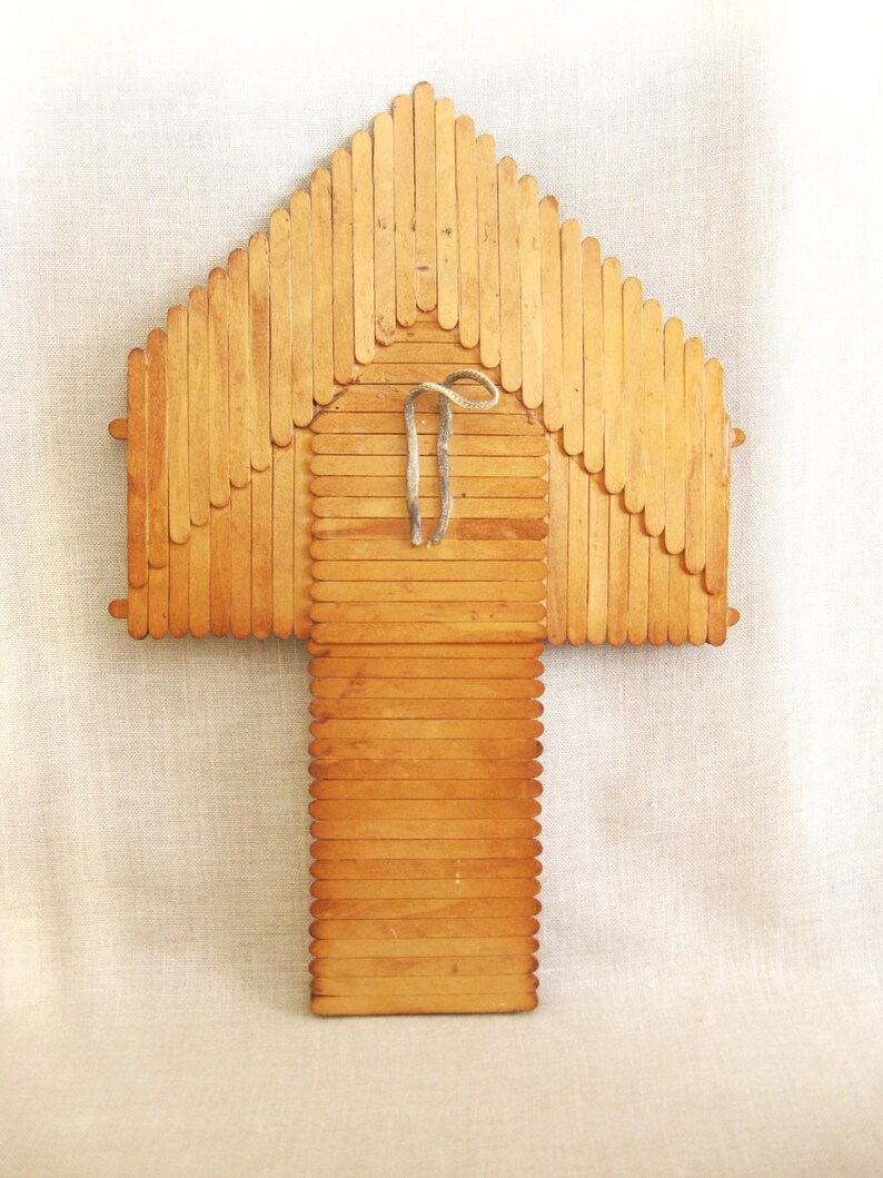 Vintage Religious Folk Art Crucifix Jesus on Cross Popsicle Stick Primitive Tramp Art Home Altar Decor image 2