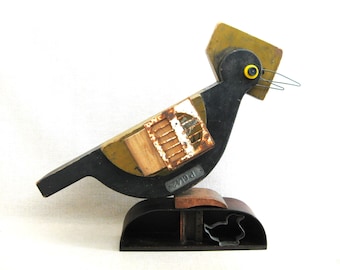 Folk Art Bird Assemblage Sculpture, Figure Found Object Art Statues of Animals