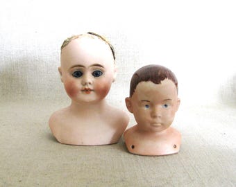 Vintage Bisque Doll Head, Antique German Ceramic Toy Parts