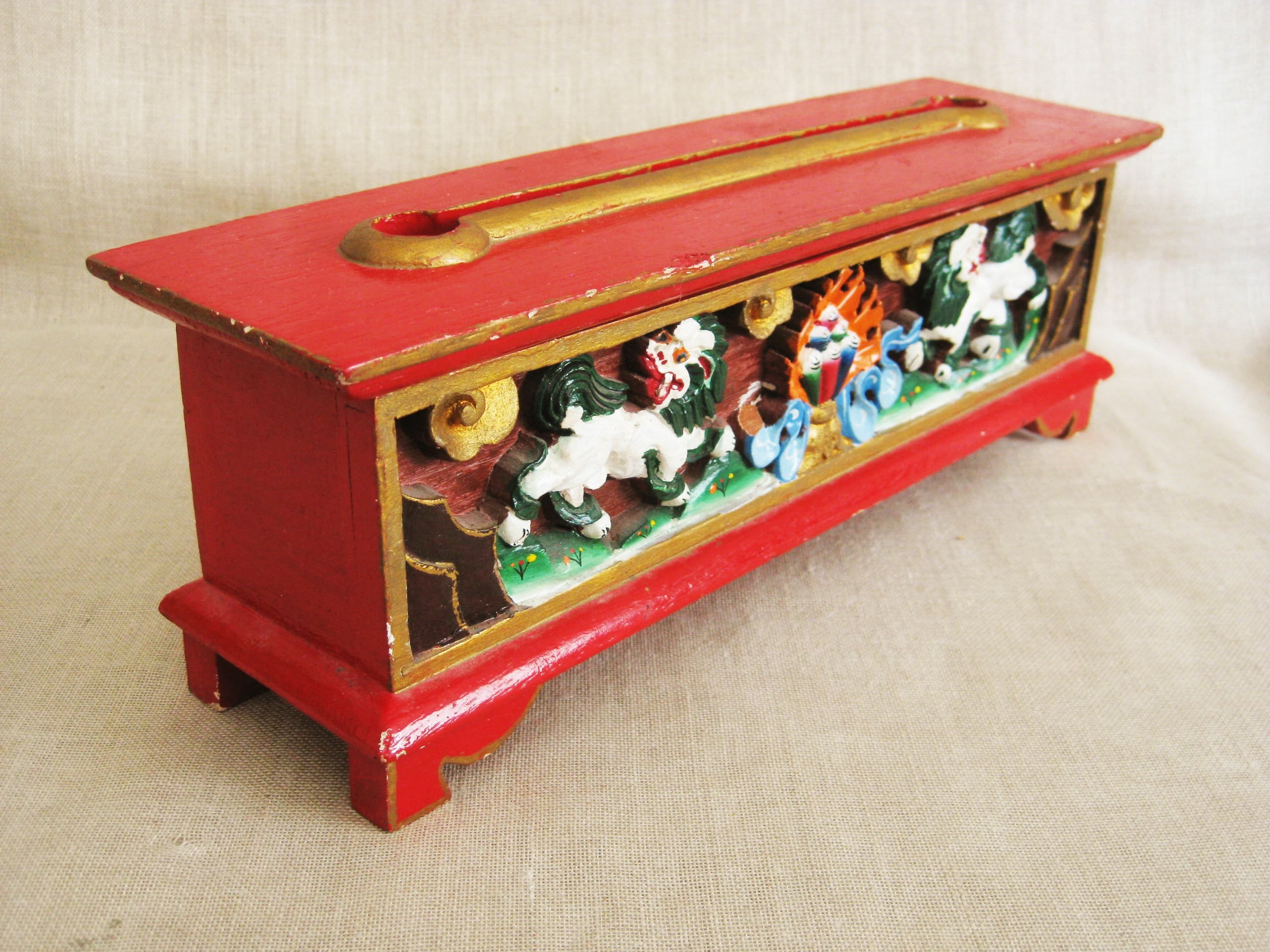 Vintage Incense Holder, Hand Carved Asian Box, Storage and Organization